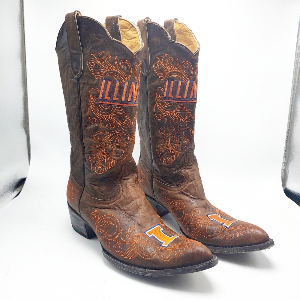 University of Illinois Cowboy Western Boots Sz 11B